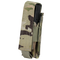 The Condor Single Pistol Mag Pouch in Scorpion OCP securely holds a black rectangular magazine with a Velcro flap closure.